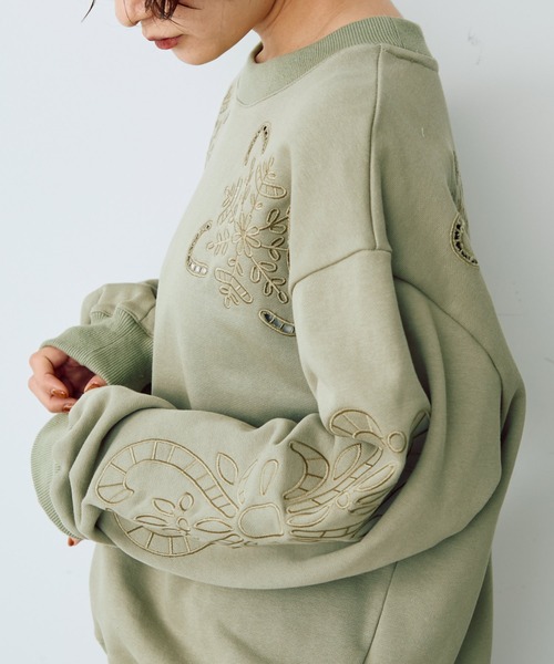 Crisp（クリスプ）の「ヴィンテージカットワークデザインスウェット（スウェット・レディース・アイボリー/グリーン・FREE）」の6枚目の写真