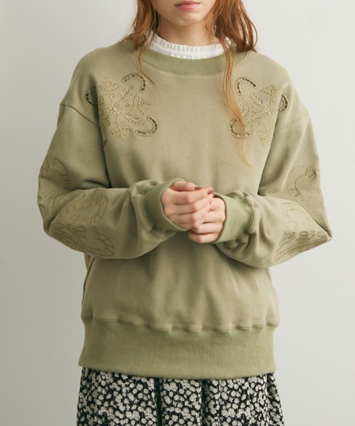 Crisp（クリスプ）の「ヴィンテージカットワークデザインスウェット（スウェット・レディース・アイボリー/グリーン・FREE）」の9枚目の写真
