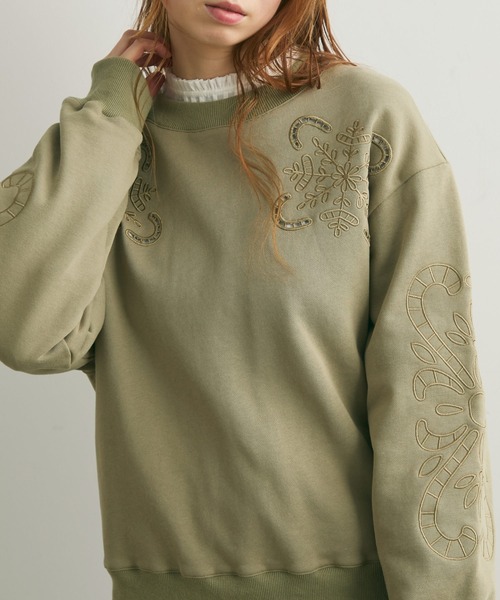 Crisp（クリスプ）の「ヴィンテージカットワークデザインスウェット（スウェット・レディース・アイボリー/グリーン・FREE）」の10枚目の写真