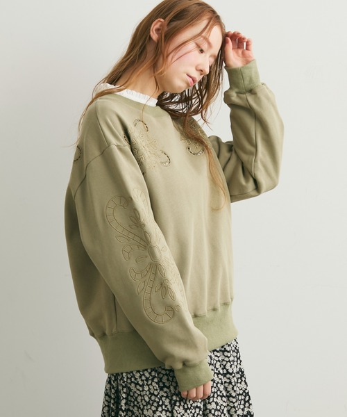 Crisp（クリスプ）の「ヴィンテージカットワークデザインスウェット（スウェット・レディース・アイボリー/グリーン・FREE）」の11枚目の写真
