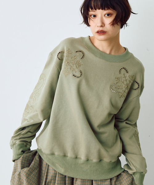 Crisp（クリスプ）の「ヴィンテージカットワークデザインスウェット（スウェット・レディース・アイボリー/グリーン・FREE）」の12枚目の写真