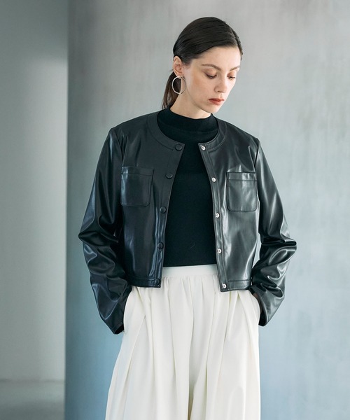 N.O.R.C（ノーク）の「フェイクレザーショートジャケット（その他アウター・レディース・ブラウン/ブラック・フリー）」の6枚目の写真