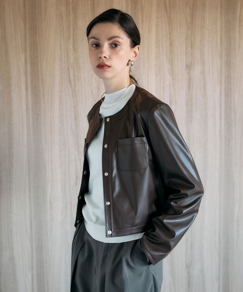N.O.R.C（ノーク）の「フェイクレザーショートジャケット（その他アウター・レディース・ブラウン/ブラック・フリー）」の8枚目の写真