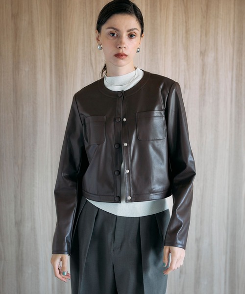 N.O.R.C（ノーク）の「フェイクレザーショートジャケット（その他アウター・レディース・ブラウン/ブラック・フリー）」の10枚目の写真