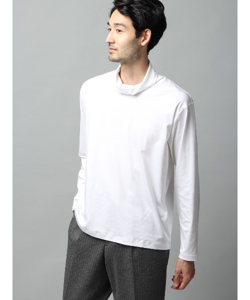 SUIT SQUARE(スーツスクエア)の「タートルネックTシャツ 長袖 ウォッシャブル 形態安定 シルケットスムースコットン 無地(Tシャツ/カットソー・メンズ・グレー系/ブラック系/ホワイト系・S/M/L/LL)」の1枚目の写真