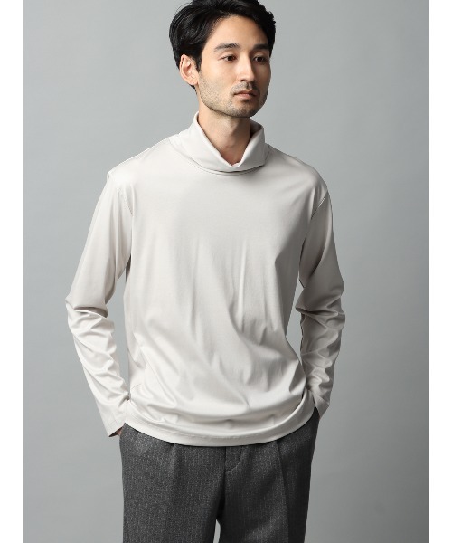 SUIT SQUARE(スーツスクエア)の「タートルネックTシャツ 長袖 ウォッシャブル 形態安定 シルケットスムースコットン 無地(Tシャツ/カットソー・メンズ・グレー系/ブラック系/ホワイト系・S/M/L/LL)」の3枚目の写真