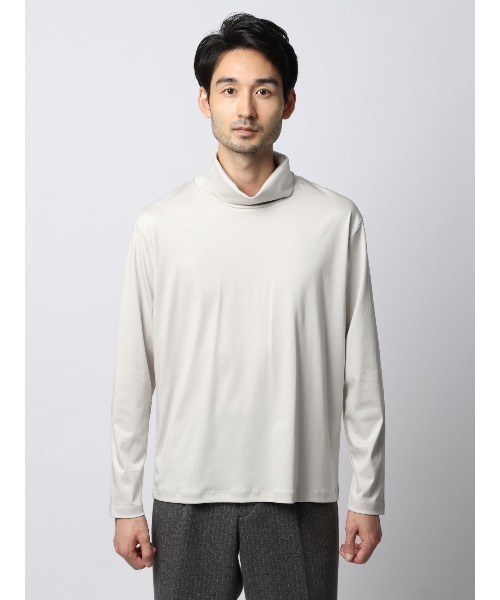 SUIT SQUARE(スーツスクエア)の「タートルネックTシャツ 長袖 ウォッシャブル 形態安定 シルケットスムースコットン 無地(Tシャツ/カットソー・メンズ・グレー系/ブラック系/ホワイト系・S/M/L/LL)」の9枚目の写真