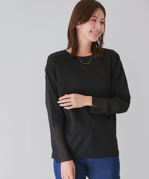 Jayro(ジャイロ)の「シアーデザインカットソー(Tシャツ/カットソー・レディース・ベージュ系その他/ブラック/チャコールグレー/ホワイト系その他・M)」の5枚目の写真