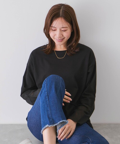Jayro(ジャイロ)の「シアーデザインカットソー(Tシャツ/カットソー・レディース・ベージュ系その他/ブラック/チャコールグレー/ホワイト系その他・M)」の8枚目の写真