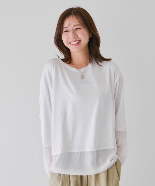 Jayro(ジャイロ)の「シアーデザインカットソー(Tシャツ/カットソー・レディース・ベージュ系その他/ブラック/チャコールグレー/ホワイト系その他・M)」の19枚目の写真