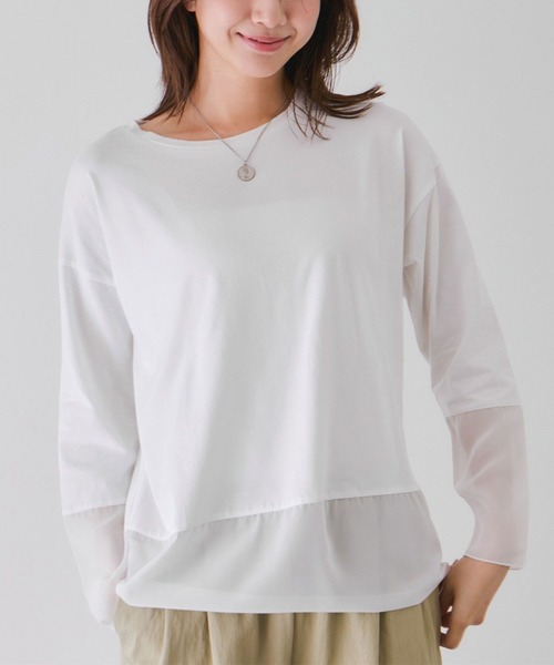 Jayro(ジャイロ)の「シアーデザインカットソー(Tシャツ/カットソー・レディース・ベージュ系その他/ブラック/チャコールグレー/ホワイト系その他・M)」の2枚目の写真