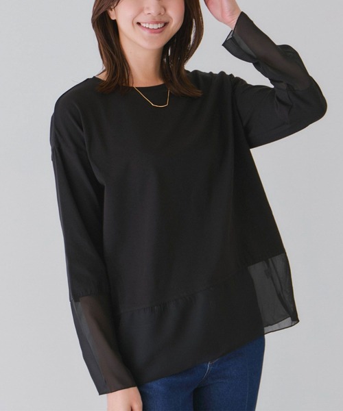 Jayro(ジャイロ)の「シアーデザインカットソー(Tシャツ/カットソー・レディース・ベージュ系その他/ブラック/チャコールグレー/ホワイト系その他・M)」の1枚目の写真