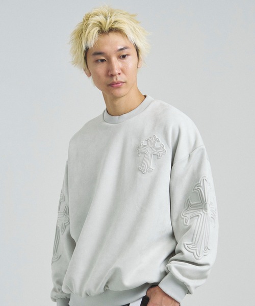 GALLIS ADDICTION(ガリスアディクション)の「GA SUEDE EMBOSS CREW(スウェット・メンズ・ブラック/アイボリー・M/L)」の1枚目の写真