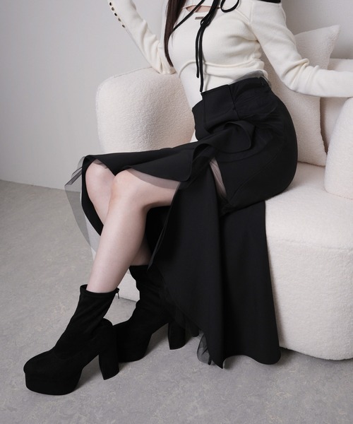 LIPSERVICE（リップサービス）の「シアーラインラッフルロングスカート（スカート・レディース・アイボリー/ブラック/その他1・S/M）」の2枚目の写真