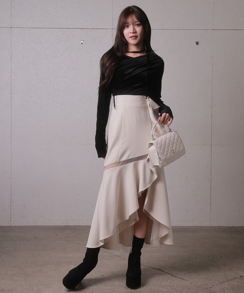 LIPSERVICE（リップサービス）の「シアーラインラッフルロングスカート（スカート・レディース・アイボリー/ブラック/その他1・S/M）」の7枚目の写真