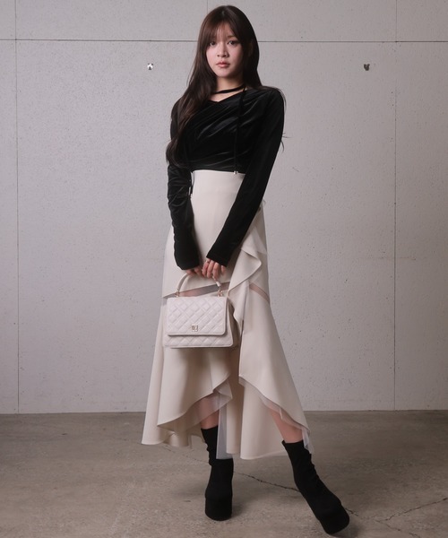 LIPSERVICE（リップサービス）の「シアーラインラッフルロングスカート（スカート・レディース・アイボリー/ブラック/その他1・S/M）」の9枚目の写真