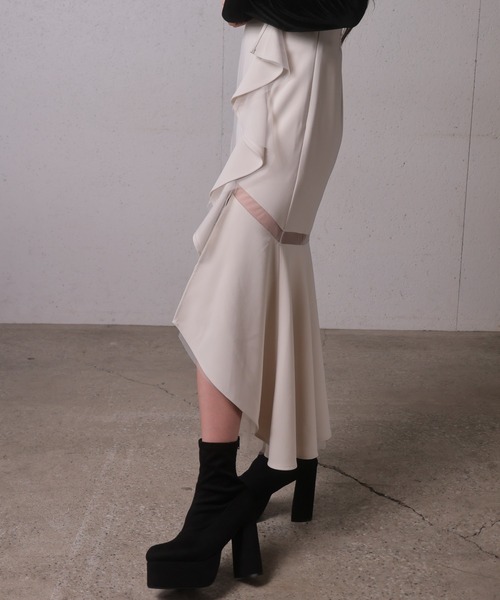 LIPSERVICE（リップサービス）の「シアーラインラッフルロングスカート（スカート・レディース・アイボリー/ブラック/その他1・S/M）」の8枚目の写真