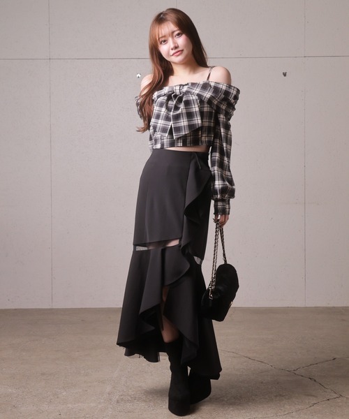 LIPSERVICE（リップサービス）の「シアーラインラッフルロングスカート（スカート・レディース・アイボリー/ブラック/その他1・S/M）」の10枚目の写真