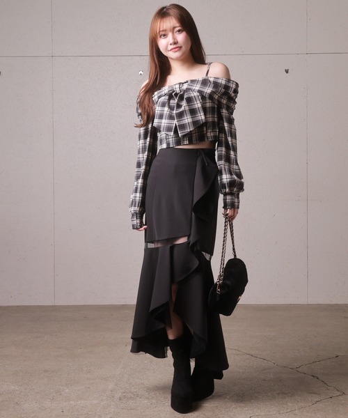 LIPSERVICE（リップサービス）の「シアーラインラッフルロングスカート（スカート・レディース・アイボリー/ブラック/その他1・S/M）」の11枚目の写真