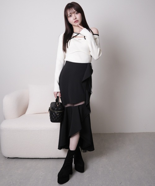 LIPSERVICE（リップサービス）の「シアーラインラッフルロングスカート（スカート・レディース・アイボリー/ブラック/その他1・S/M）」の17枚目の写真