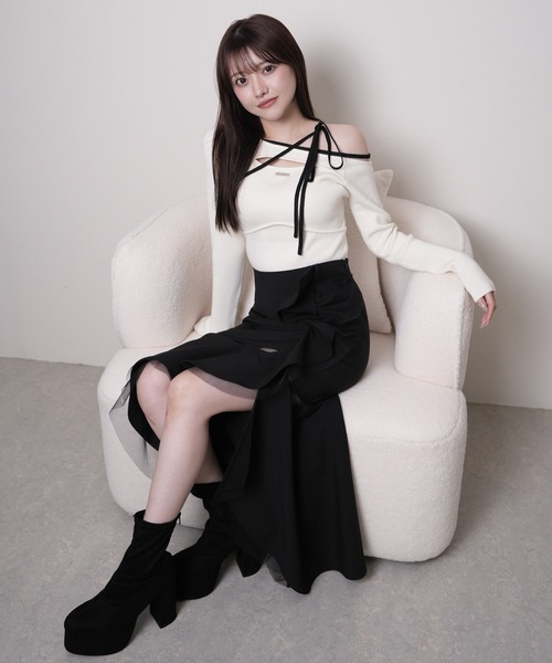 LIPSERVICE（リップサービス）の「シアーラインラッフルロングスカート（スカート・レディース・アイボリー/ブラック/その他1・S/M）」の16枚目の写真