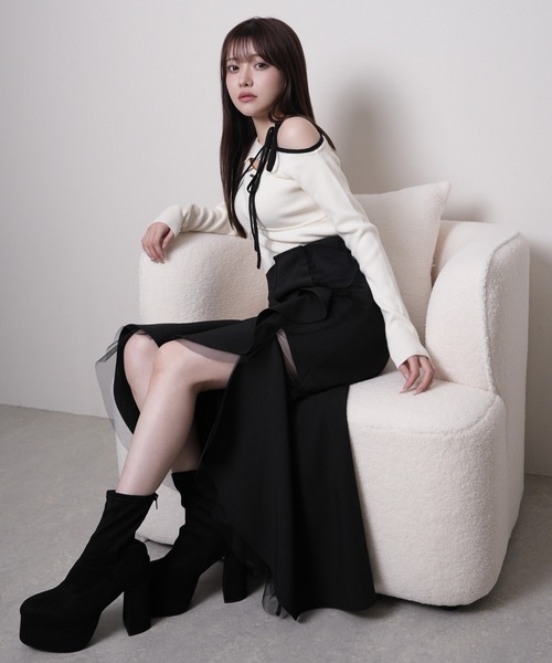 LIPSERVICE（リップサービス）の「シアーラインラッフルロングスカート（スカート・レディース・アイボリー/ブラック/その他1・S/M）」の18枚目の写真