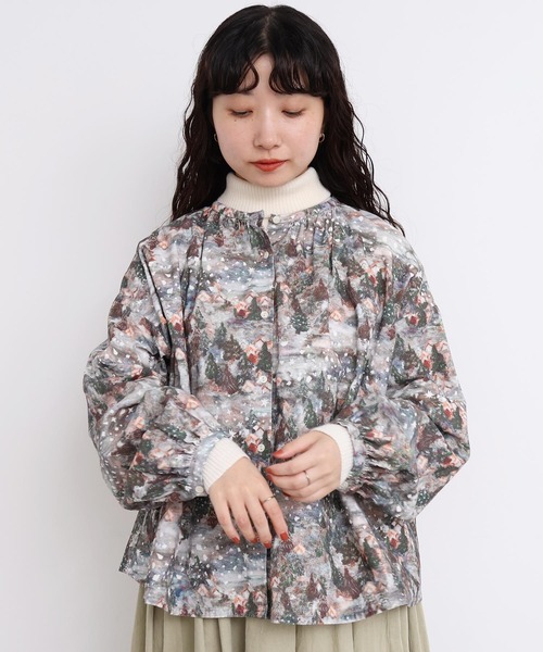 l'atelier du savon（アトリエドサボン）の「星くずと冬の街　シャツコールプリントブラウス（シャツ/ブラウス・レディース・ネイビー/ベージュ・FREE）」の9枚目の写真