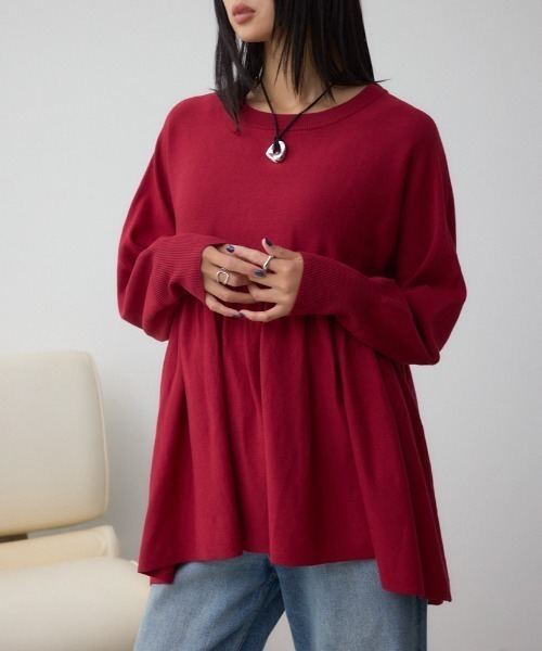 AZUL by moussy（アズールバイマウジー）の「ペプラムデザインニットトップス（ニット/セーター・レディース・ブラック/ブラウン/レッド・FREE）」の3枚目の写真