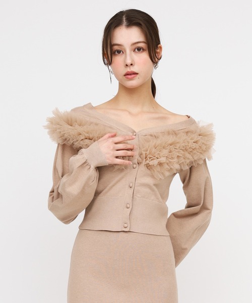 ROYAL PARTY(ロイヤルパーティー)の「many way チュールフリルVネックカーディガン(カーディガン/ボレロ・レディース・ブラック/グレー/ベージュ・FREE)」の3枚目の写真