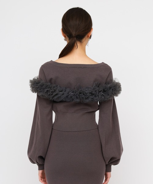 ROYAL PARTY(ロイヤルパーティー)の「many way チュールフリルVネックカーディガン(カーディガン/ボレロ・レディース・ブラック/グレー/ベージュ・FREE)」の7枚目の写真