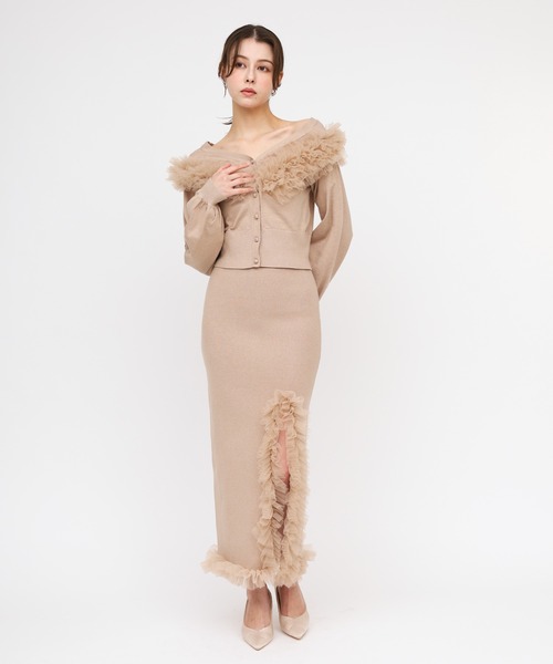 ROYAL PARTY(ロイヤルパーティー)の「many way チュールフリルVネックカーディガン(カーディガン/ボレロ・レディース・ブラック/グレー/ベージュ・FREE)」の6枚目の写真