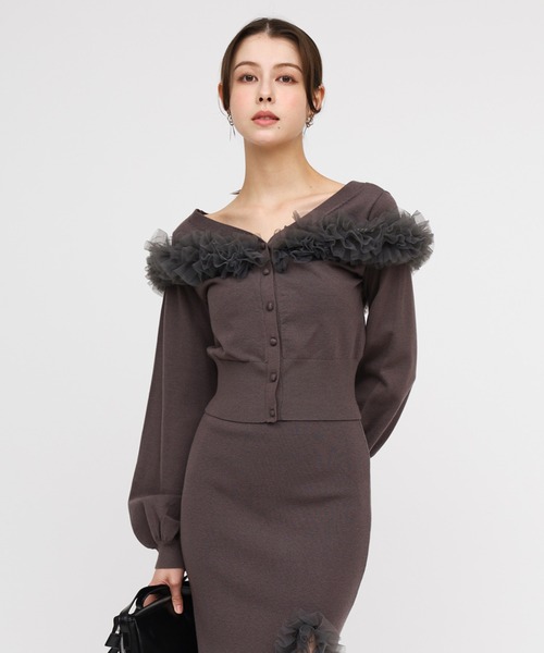 ROYAL PARTY(ロイヤルパーティー)の「many way チュールフリルVネックカーディガン(カーディガン/ボレロ・レディース・ブラック/グレー/ベージュ・FREE)」の9枚目の写真