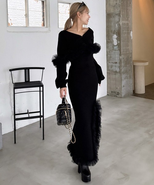 ROYAL PARTY(ロイヤルパーティー)の「many way チュールフリルVネックカーディガン(カーディガン/ボレロ・レディース・ブラック/グレー/ベージュ・FREE)」の15枚目の写真