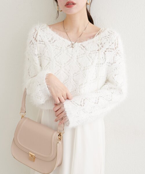 natural couture（ナチュラルクチュール）の「【mizu】ロンバス柄ファンシーニット（ニット/セーター・レディース・オフホワイト/ピンク/モカ・FREE）」の15枚目の写真