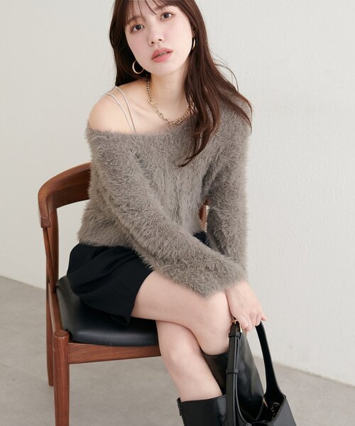 natural couture（ナチュラルクチュール）の「【mizu】ロンバス柄ファンシーニット（ニット/セーター・レディース・オフホワイト/ピンク/モカ・FREE）」の4枚目の写真