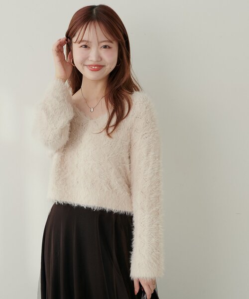 natural couture（ナチュラルクチュール）の「【mizu】ロンバス柄ファンシーニット（ニット/セーター・レディース・オフホワイト/ピンク/モカ・FREE）」の12枚目の写真