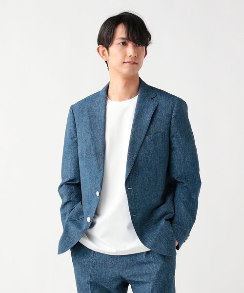 BEAMS HEART(ビームスハート)の「【7/2値下げ】デニムプリント シアサッカー 2ボタン ジャケット(セットアップ対応・ストレッチ)(テーラードジャケット・メンズ・インディゴブルー/ブルー・SMALL/MEDIUM/LARGE/X-LARGE)」の2枚目の写真