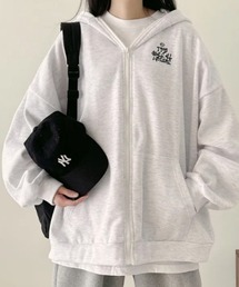 【裏起毛】ルーズフィット バックグラフィック ジップアップパーカー