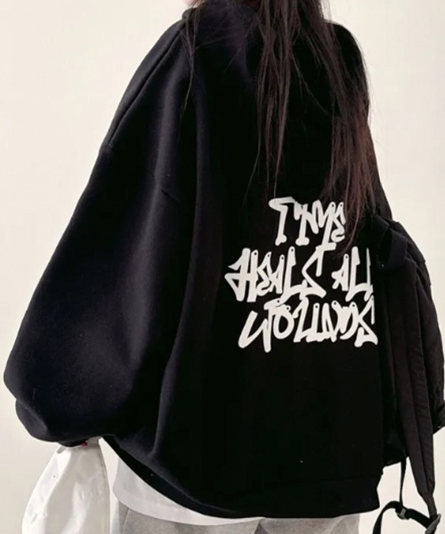 VIVID LADY(ビビッドレディー)の「【裏起毛】ルーズフィット バックグラフィック ジップアップパーカー(パーカー・レディース・ブラック/グレー/チャコールグレー/ライトグレー・FREE)」の1枚目の写真