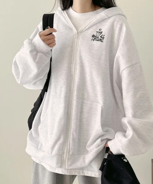 VIVID LADY(ビビッドレディー)の「【裏起毛】ルーズフィット バックグラフィック ジップアップパーカー(パーカー・レディース・ブラック/グレー/チャコールグレー/ライトグレー・FREE)」の21枚目の写真