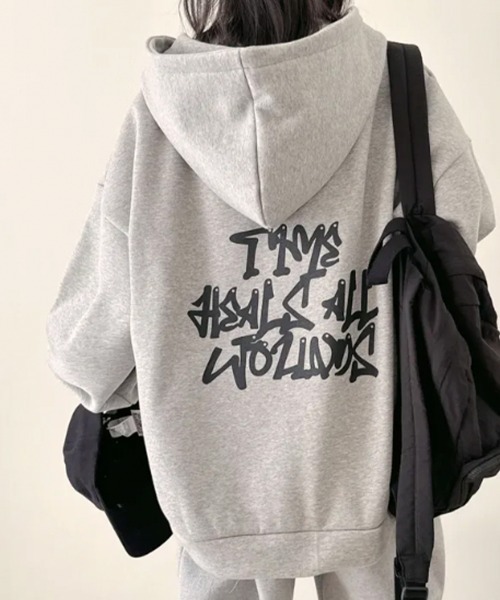 VIVID LADY(ビビッドレディー)の「【裏起毛】ルーズフィット バックグラフィック ジップアップパーカー(パーカー・レディース・ブラック/グレー/チャコールグレー/ライトグレー・FREE)」の22枚目の写真