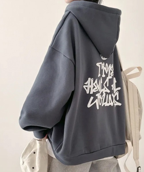 VIVID LADY(ビビッドレディー)の「【裏起毛】ルーズフィット バックグラフィック ジップアップパーカー(パーカー・レディース・ブラック/グレー/チャコールグレー/ライトグレー・FREE)」の15枚目の写真