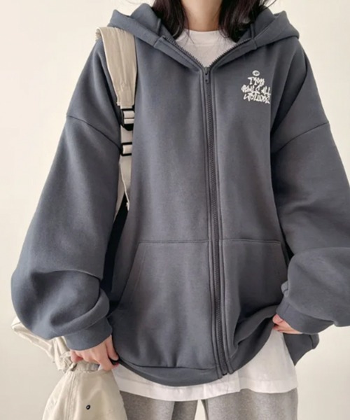 VIVID LADY(ビビッドレディー)の「【裏起毛】ルーズフィット バックグラフィック ジップアップパーカー(パーカー・レディース・ブラック/グレー/チャコールグレー/ライトグレー・FREE)」の13枚目の写真