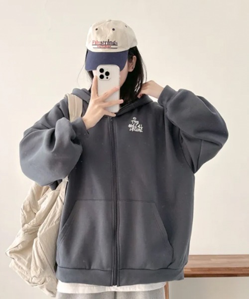 VIVID LADY(ビビッドレディー)の「【裏起毛】ルーズフィット バックグラフィック ジップアップパーカー(パーカー・レディース・ブラック/グレー/チャコールグレー/ライトグレー・FREE)」の16枚目の写真
