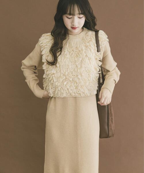 ITEMS URBANRESEARCH（アイテムズ アーバンリサーチ）の「ループニットベストセットワンピース（ワンピース・レディース・グレー/イエロー系その他/ブラウン・FREE）」の3枚目の写真