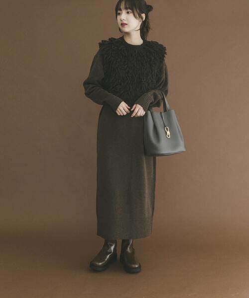 ITEMS URBANRESEARCH（アイテムズ アーバンリサーチ）の「ループニットベストセットワンピース（ワンピース・レディース・グレー/イエロー系その他/ブラウン・FREE）」の2枚目の写真