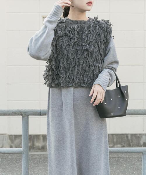 ITEMS URBANRESEARCH（アイテムズ アーバンリサーチ）の「ループニットベストセットワンピース（ワンピース・レディース・グレー/イエロー系その他/ブラウン・FREE）」の8枚目の写真