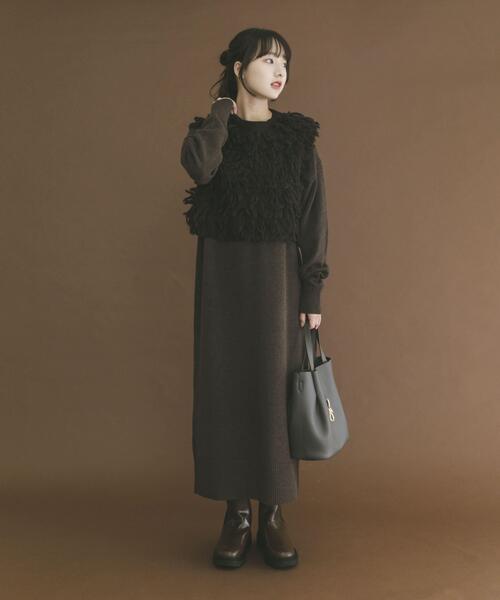 ITEMS URBANRESEARCH（アイテムズ アーバンリサーチ）の「ループニットベストセットワンピース（ワンピース・レディース・グレー/イエロー系その他/ブラウン・FREE）」の18枚目の写真