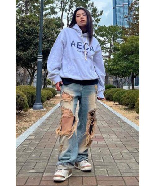 AECA（エイカ）の「BIG LOGO PULLOVER HOODIE-LIGHT GREY/NAVY（パーカー・レディース・その他・LARGE/SMALL/MEDIUM/X-LARGE）」の7枚目の写真