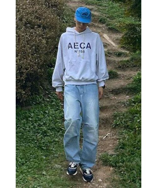 AECA（エイカ）の「BIG LOGO PULLOVER HOODIE-LIGHT GREY/NAVY（パーカー・レディース・その他・LARGE/SMALL/MEDIUM/X-LARGE）」の4枚目の写真